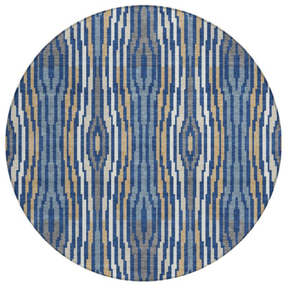 8' Blue And Denim Blue Round Abstract Washable Indoor Outdoor Area Rug HomeRoots