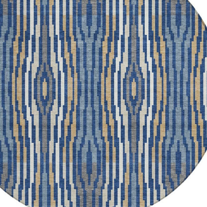 8' Blue And Denim Blue Round Abstract Washable Indoor Outdoor Area Rug HomeRoots