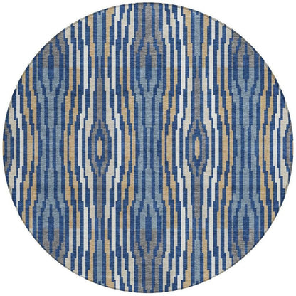 8' Blue And Denim Blue Round Abstract Washable Indoor Outdoor Area Rug HomeRoots