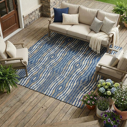 8' X 10' Blue And Denim Blue Abstract Washable Indoor Outdoor Area Rug HomeRoots