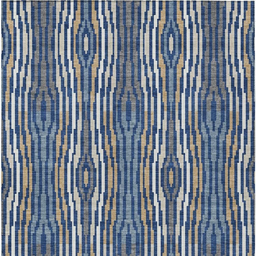 9' X 12' Blue And Denim Blue Abstract Washable Indoor Outdoor Area Rug HomeRoots