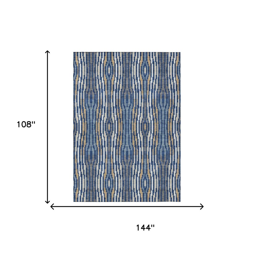 9' X 12' Blue And Denim Blue Abstract Washable Indoor Outdoor Area Rug HomeRoots