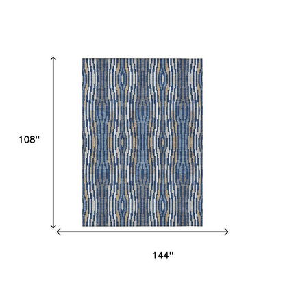 9' X 12' Blue And Denim Blue Abstract Washable Indoor Outdoor Area Rug HomeRoots
