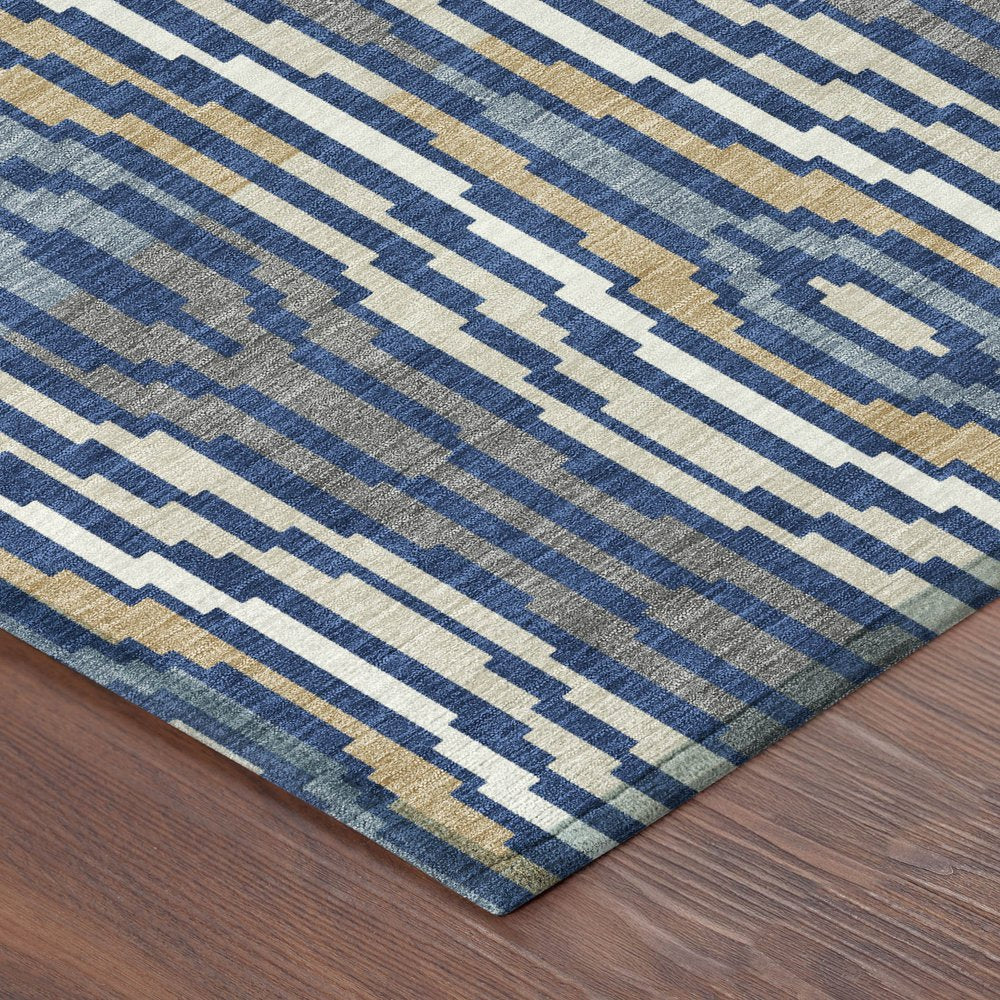 9' X 12' Blue And Denim Blue Abstract Washable Indoor Outdoor Area Rug HomeRoots