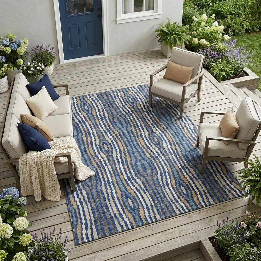 9' X 12' Blue And Denim Blue Abstract Washable Indoor Outdoor Area Rug HomeRoots