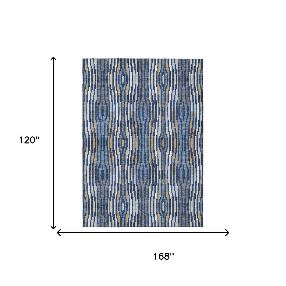 10' X 14' Blue And Denim Blue Abstract Washable Indoor Outdoor Area Rug HomeRoots