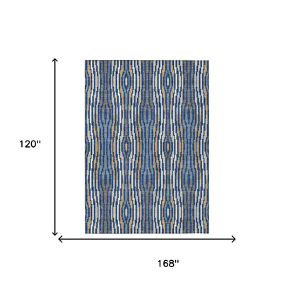 10' X 14' Blue And Denim Blue Abstract Washable Indoor Outdoor Area Rug HomeRoots