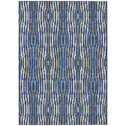 10' X 14' Blue And Denim Blue Abstract Washable Indoor Outdoor Area Rug HomeRoots