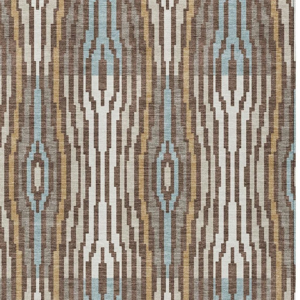 3' X 5' Chocolate And Aqua Abstract Washable Indoor Outdoor Area Rug HomeRoots