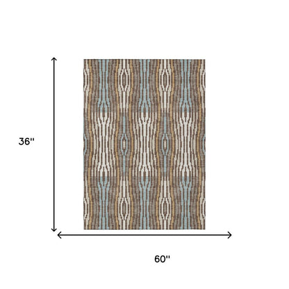 3' X 5' Chocolate And Aqua Abstract Washable Indoor Outdoor Area Rug HomeRoots