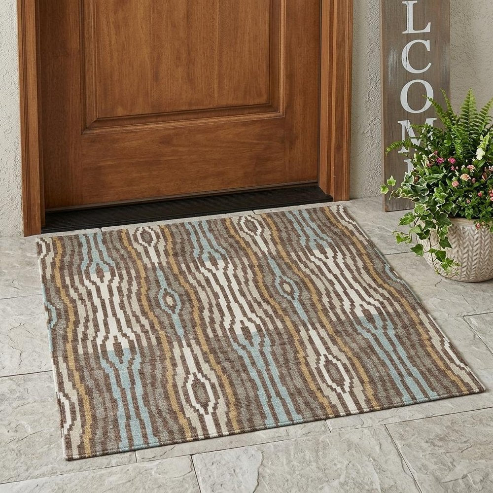 3' X 5' Chocolate And Aqua Abstract Washable Indoor Outdoor Area Rug HomeRoots