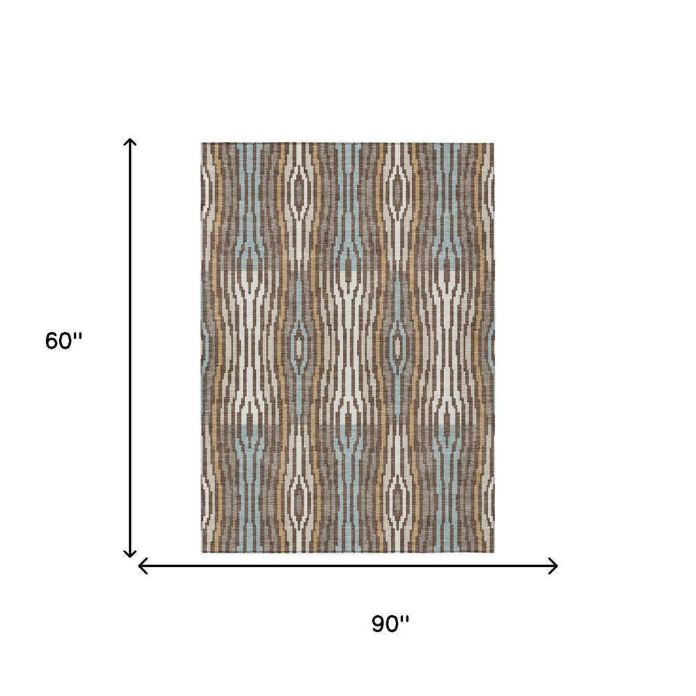 5' X 8' Chocolate And Aqua Abstract Washable Indoor Outdoor Area Rug HomeRoots
