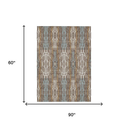 5' X 8' Chocolate And Aqua Abstract Washable Indoor Outdoor Area Rug HomeRoots