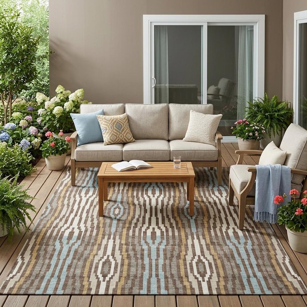 5' X 8' Chocolate And Aqua Abstract Washable Indoor Outdoor Area Rug HomeRoots