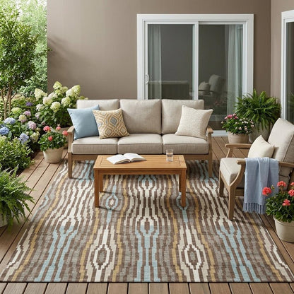 5' X 8' Chocolate And Aqua Abstract Washable Indoor Outdoor Area Rug HomeRoots