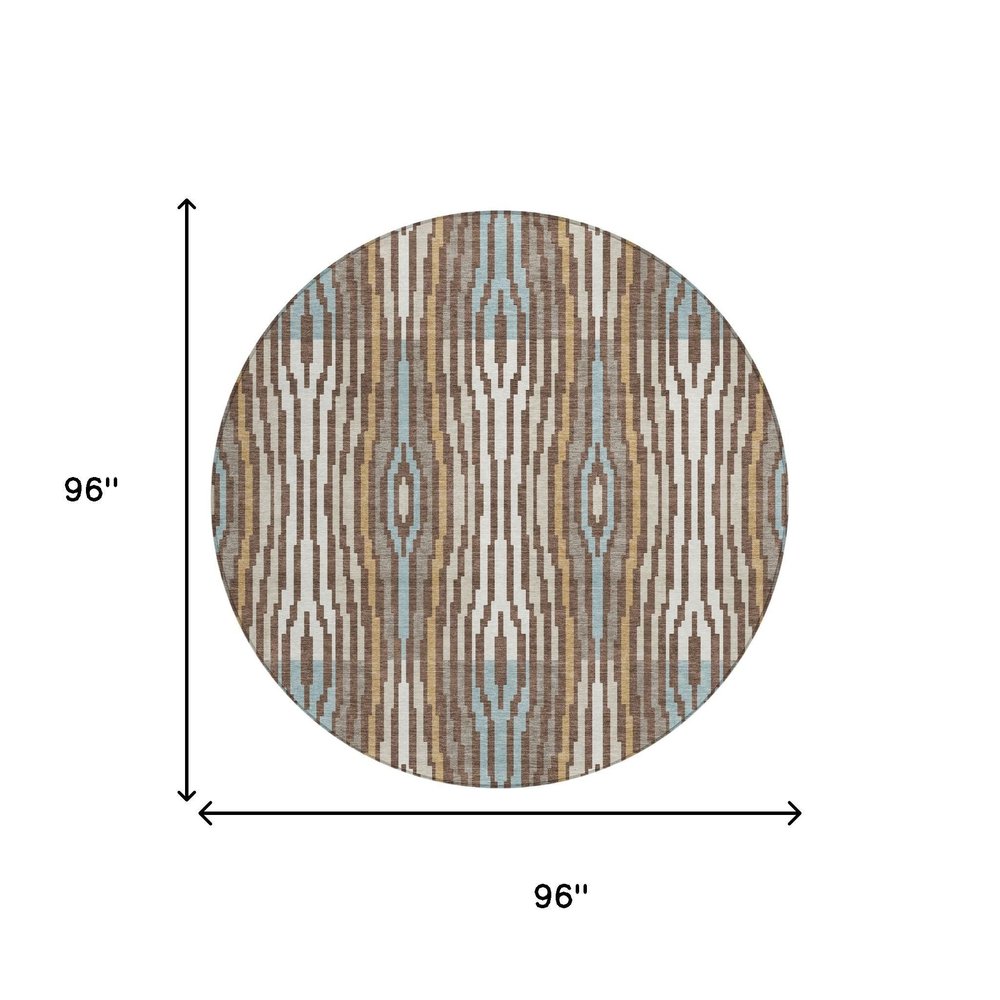8' Chocolate And Aqua Round Abstract Washable Indoor Outdoor Area Rug HomeRoots
