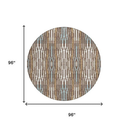 8' Chocolate And Aqua Round Abstract Washable Indoor Outdoor Area Rug HomeRoots