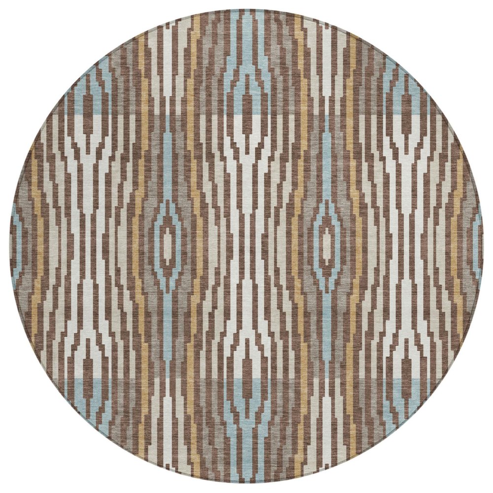 8' Chocolate And Aqua Round Abstract Washable Indoor Outdoor Area Rug HomeRoots