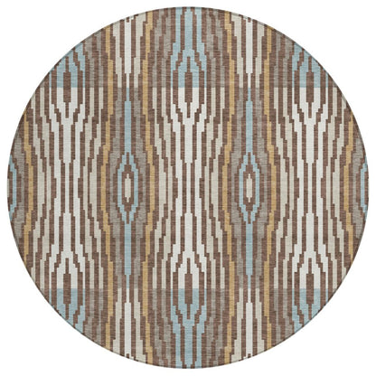 8' Chocolate And Aqua Round Abstract Washable Indoor Outdoor Area Rug HomeRoots