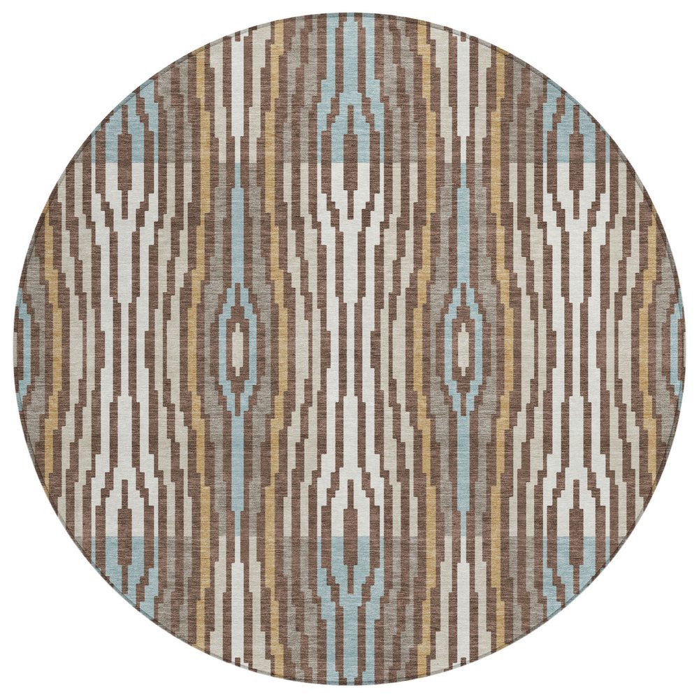 8' Chocolate And Aqua Round Abstract Washable Indoor Outdoor Area Rug HomeRoots