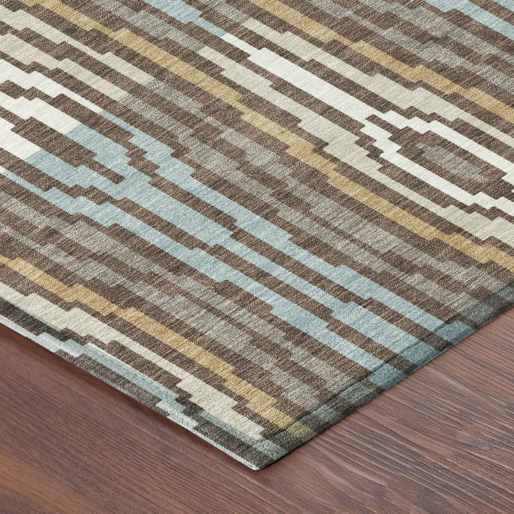 8' Chocolate And Aqua Round Abstract Washable Indoor Outdoor Area Rug HomeRoots