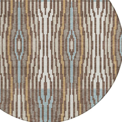 8' Chocolate And Aqua Round Abstract Washable Indoor Outdoor Area Rug HomeRoots