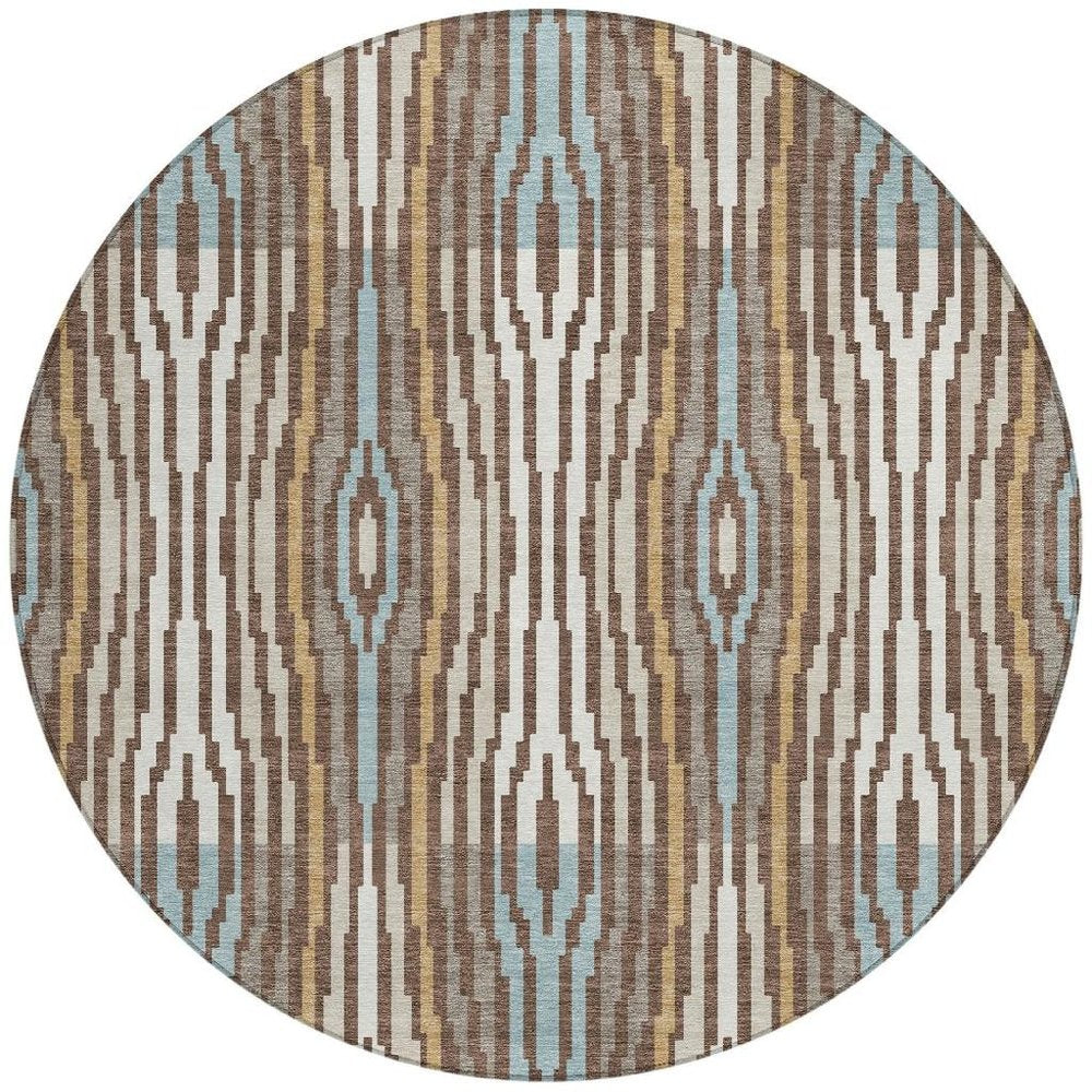 8' Chocolate And Aqua Round Abstract Washable Indoor Outdoor Area Rug HomeRoots