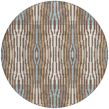 8' Chocolate And Aqua Round Abstract Washable Indoor Outdoor Area Rug HomeRoots