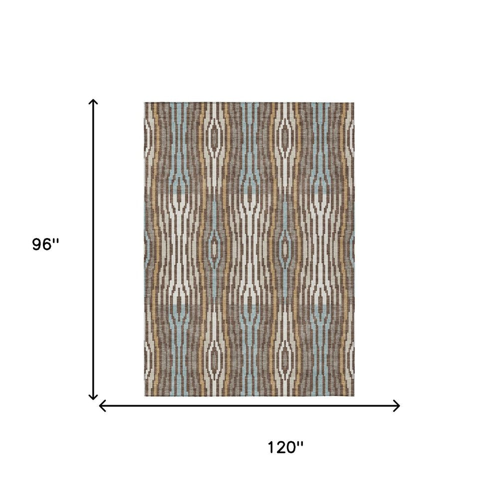 8' X 10' Chocolate And Aqua Abstract Washable Indoor Outdoor Area Rug HomeRoots