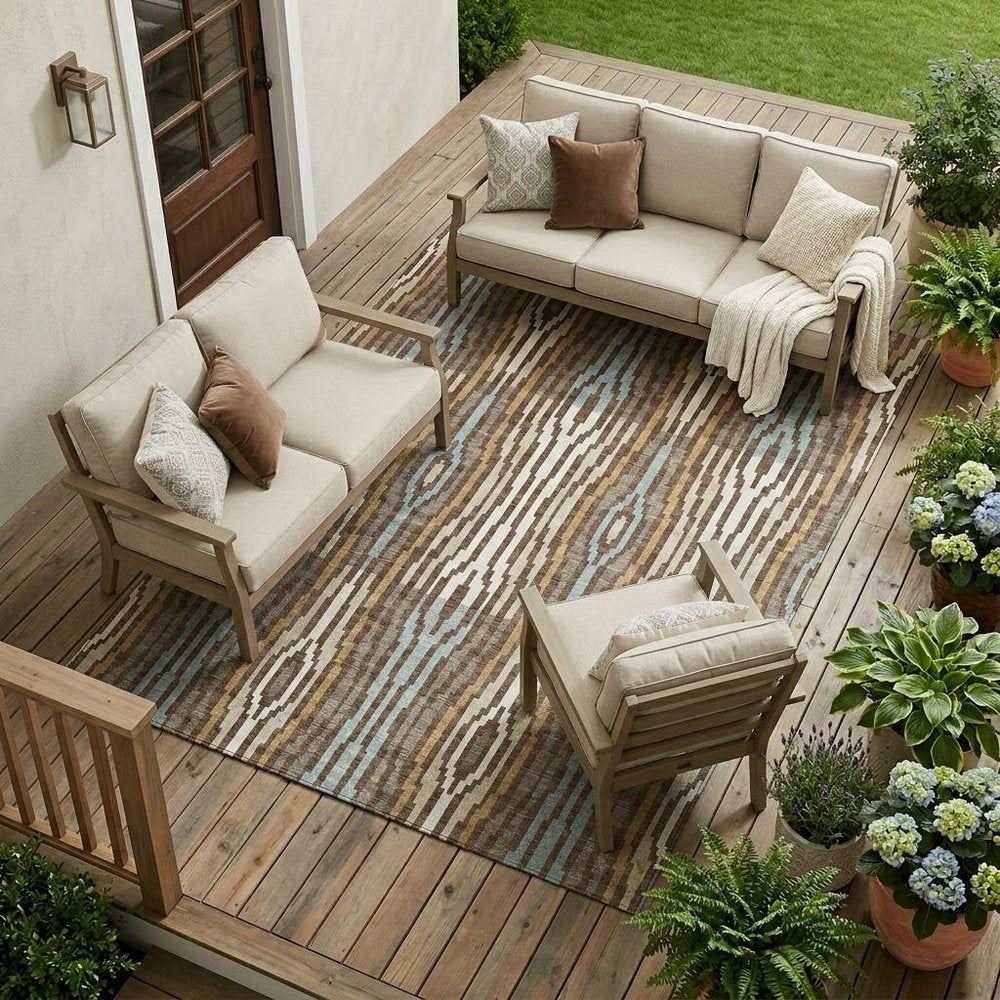 8' X 10' Chocolate And Aqua Abstract Washable Indoor Outdoor Area Rug HomeRoots