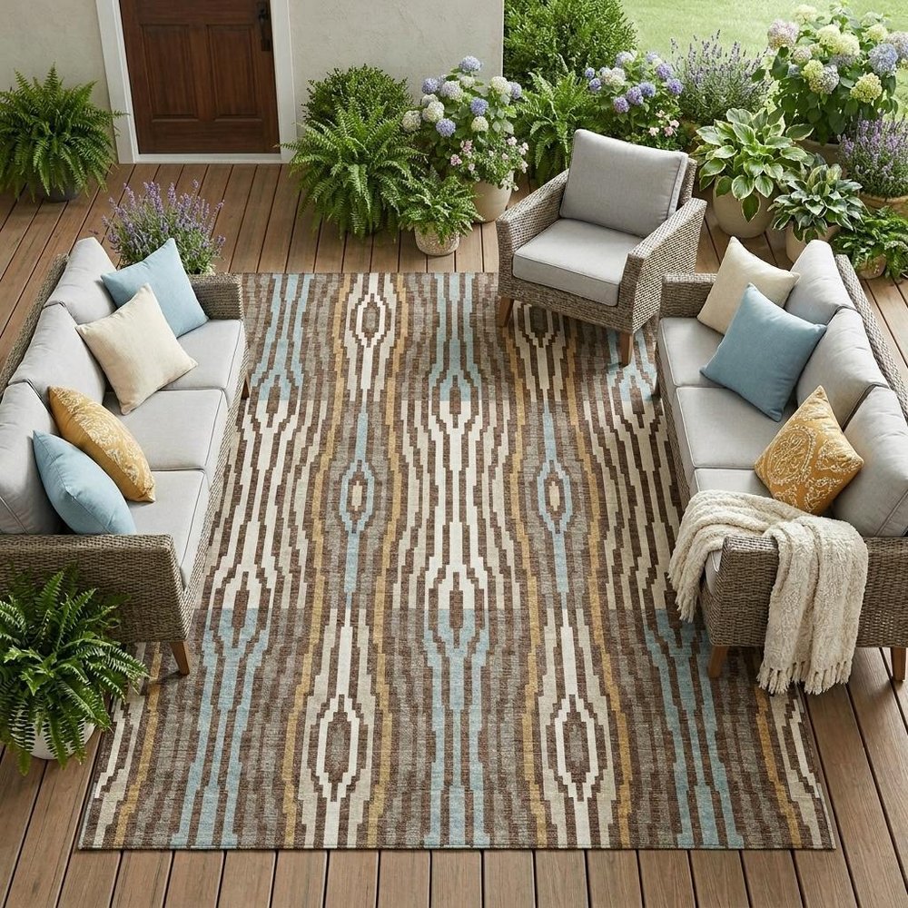 9' X 12' Chocolate And Aqua Abstract Washable Indoor Outdoor Area Rug HomeRoots