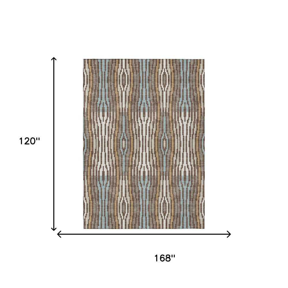 10' X 14' Chocolate And Aqua Abstract Washable Indoor Outdoor Area Rug HomeRoots