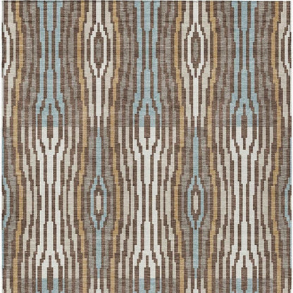 10' X 14' Chocolate And Aqua Abstract Washable Indoor Outdoor Area Rug