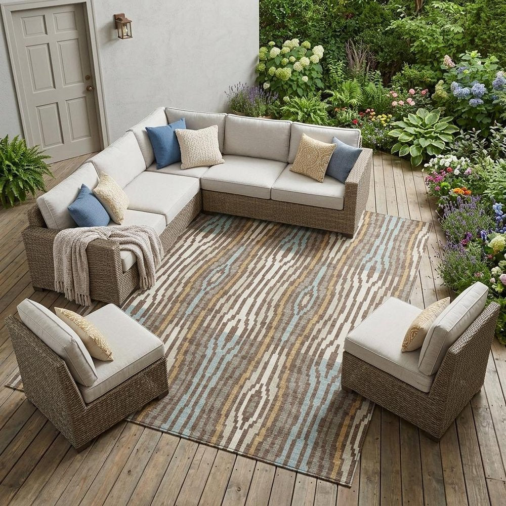 10' X 14' Chocolate And Aqua Abstract Washable Indoor Outdoor Area Rug HomeRoots