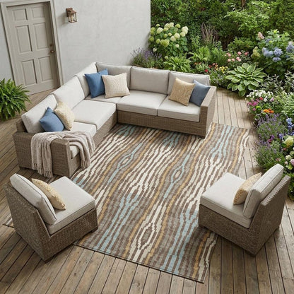 10' X 14' Chocolate And Aqua Abstract Washable Indoor Outdoor Area Rug HomeRoots