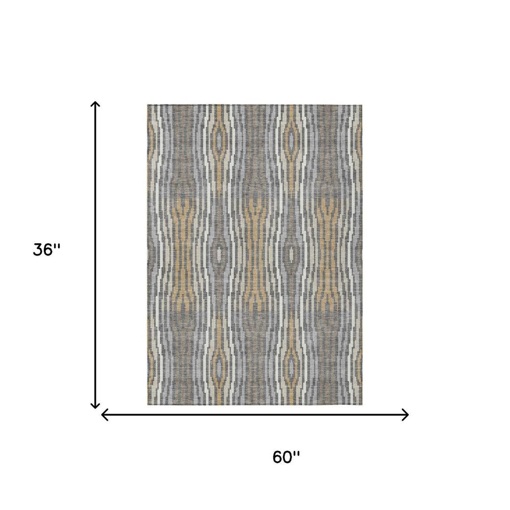 3' X 5' Gray And Ivory Abstract Washable Indoor Outdoor Area Rug HomeRoots
