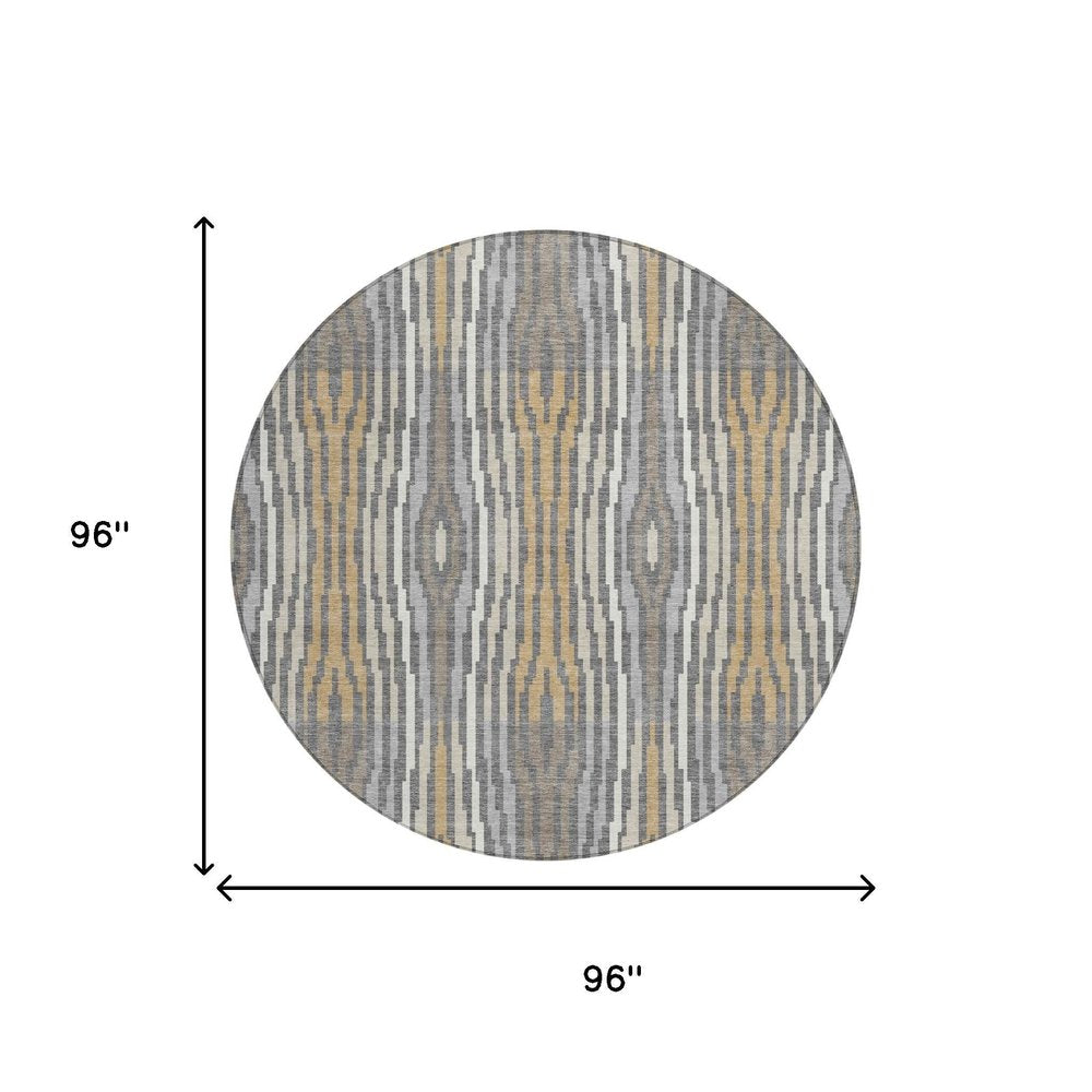 8' Gray And Ivory Round Abstract Washable Indoor Outdoor Area Rug HomeRoots