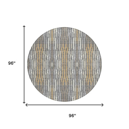 8' Gray And Ivory Round Abstract Washable Indoor Outdoor Area Rug HomeRoots