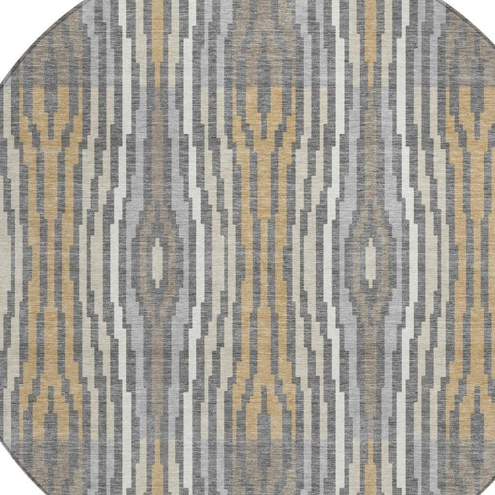 8' Gray And Ivory Round Abstract Washable Indoor Outdoor Area Rug HomeRoots