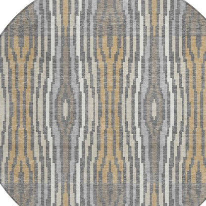 8' Gray And Ivory Round Abstract Washable Indoor Outdoor Area Rug HomeRoots