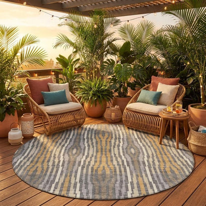 8' Gray And Ivory Round Abstract Washable Indoor Outdoor Area Rug HomeRoots