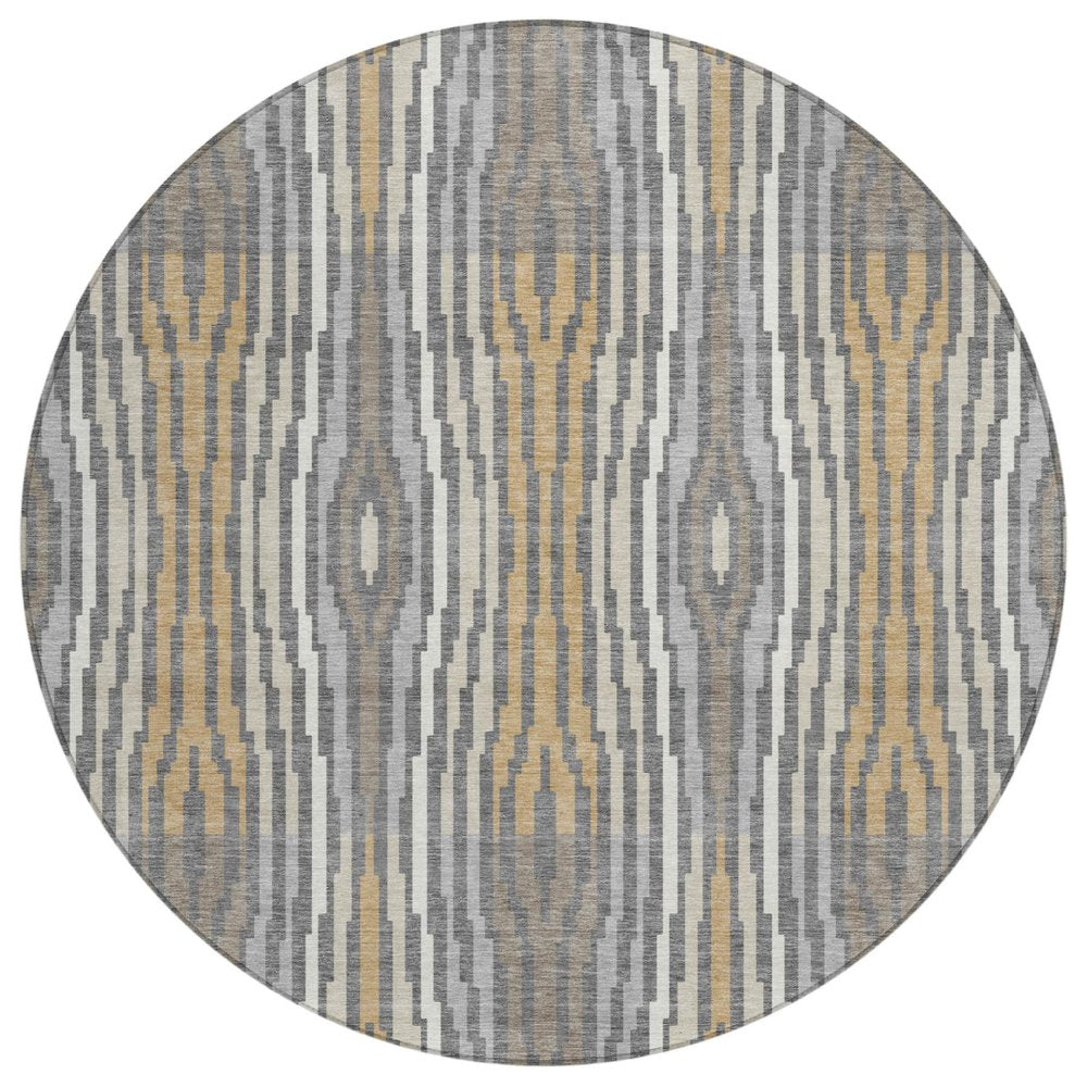 8' Gray And Ivory Round Abstract Washable Indoor Outdoor Area Rug HomeRoots
