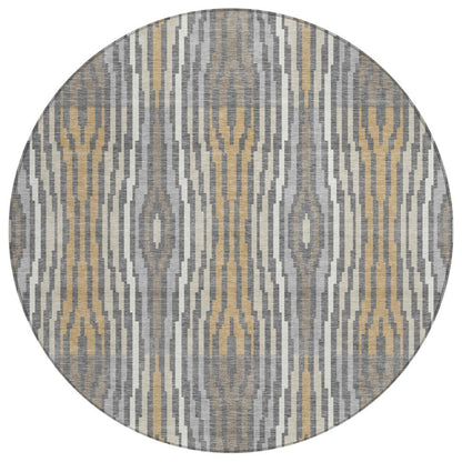 8' Gray And Ivory Round Abstract Washable Indoor Outdoor Area Rug HomeRoots
