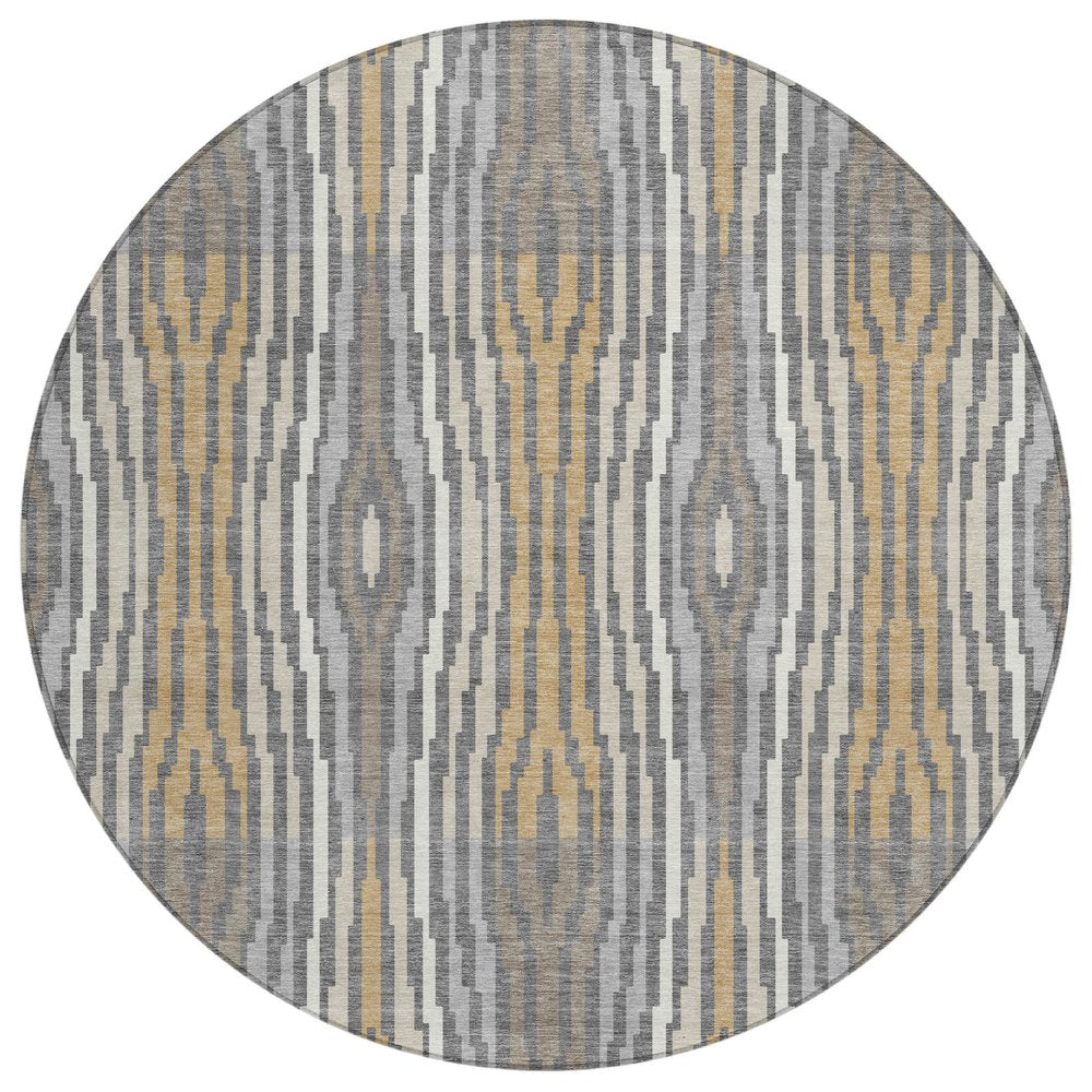 8' Gray And Ivory Round Abstract Washable Indoor Outdoor Area Rug HomeRoots