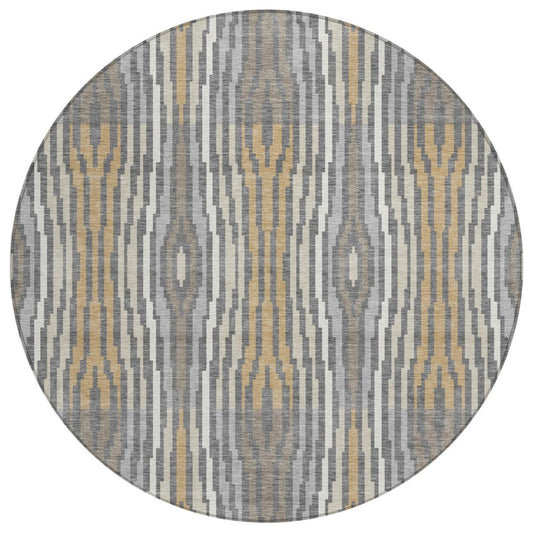 8' Gray And Ivory Round Abstract Washable Indoor Outdoor Area Rug