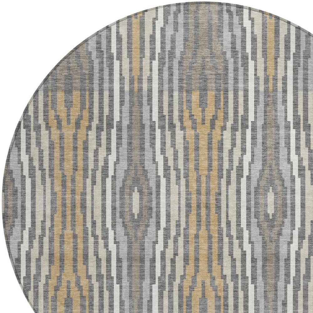 8' Gray And Ivory Round Abstract Washable Indoor Outdoor Area Rug HomeRoots