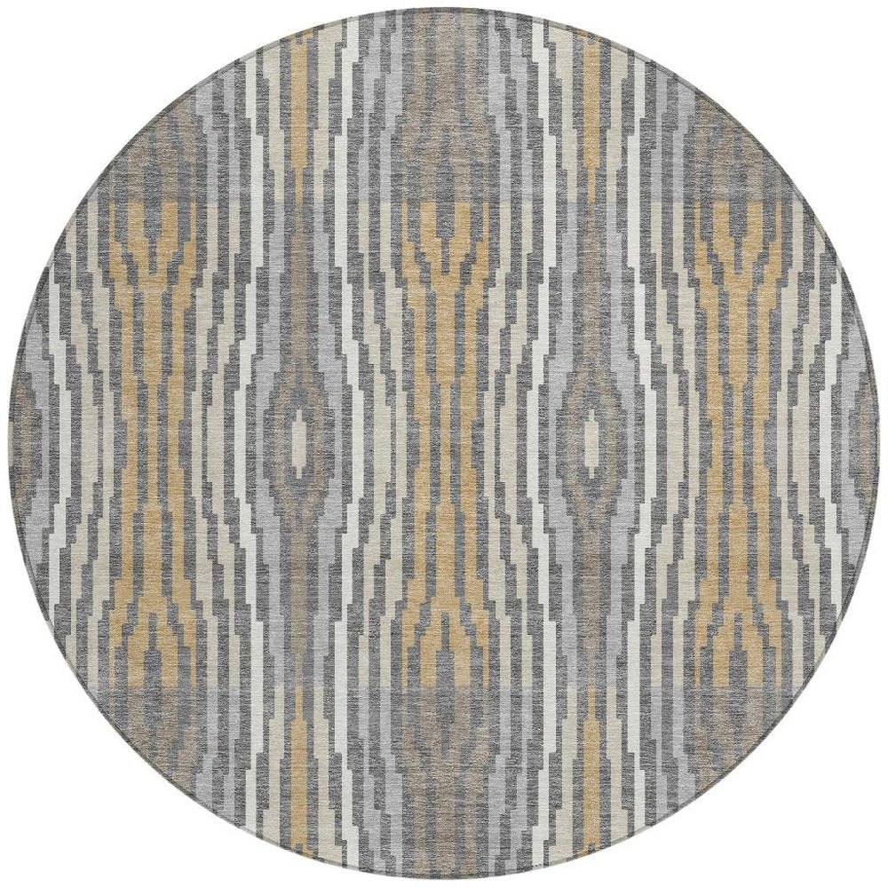 8' Gray And Ivory Round Abstract Washable Indoor Outdoor Area Rug HomeRoots