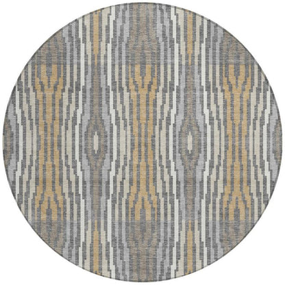 8' Gray And Ivory Round Abstract Washable Indoor Outdoor Area Rug HomeRoots