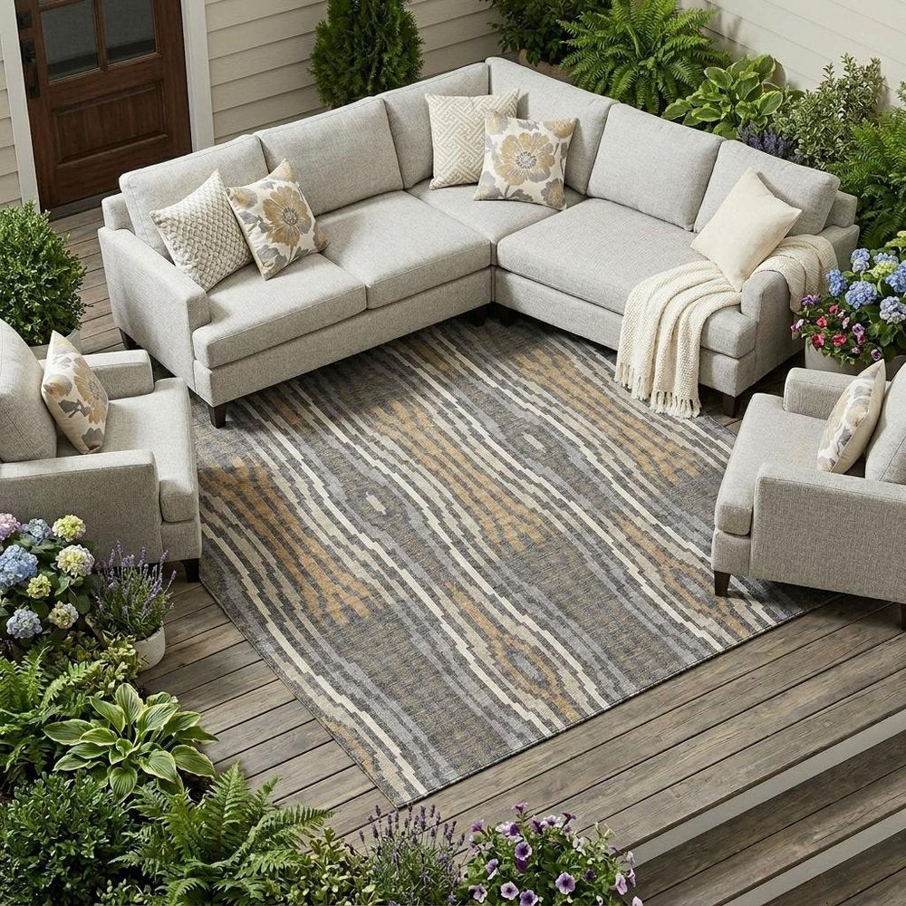 9' X 12' Gray And Ivory Abstract Washable Indoor Outdoor Area Rug HomeRoots