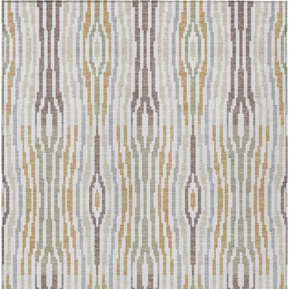 3' X 5' Ivory And Brown Abstract Washable Indoor Outdoor Area Rug